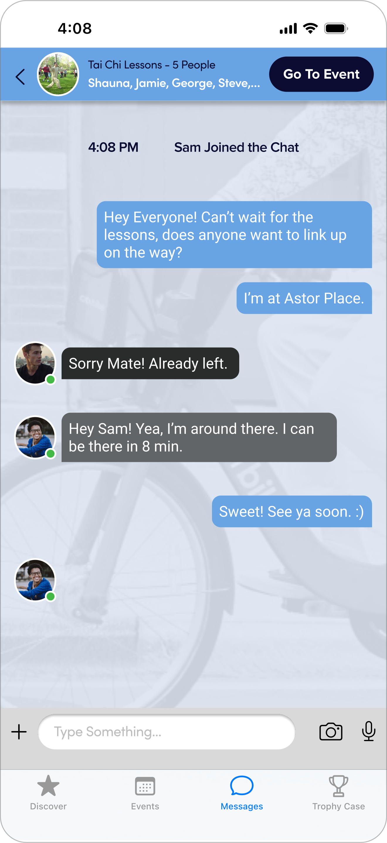 Group chat with other riders attending the same activity