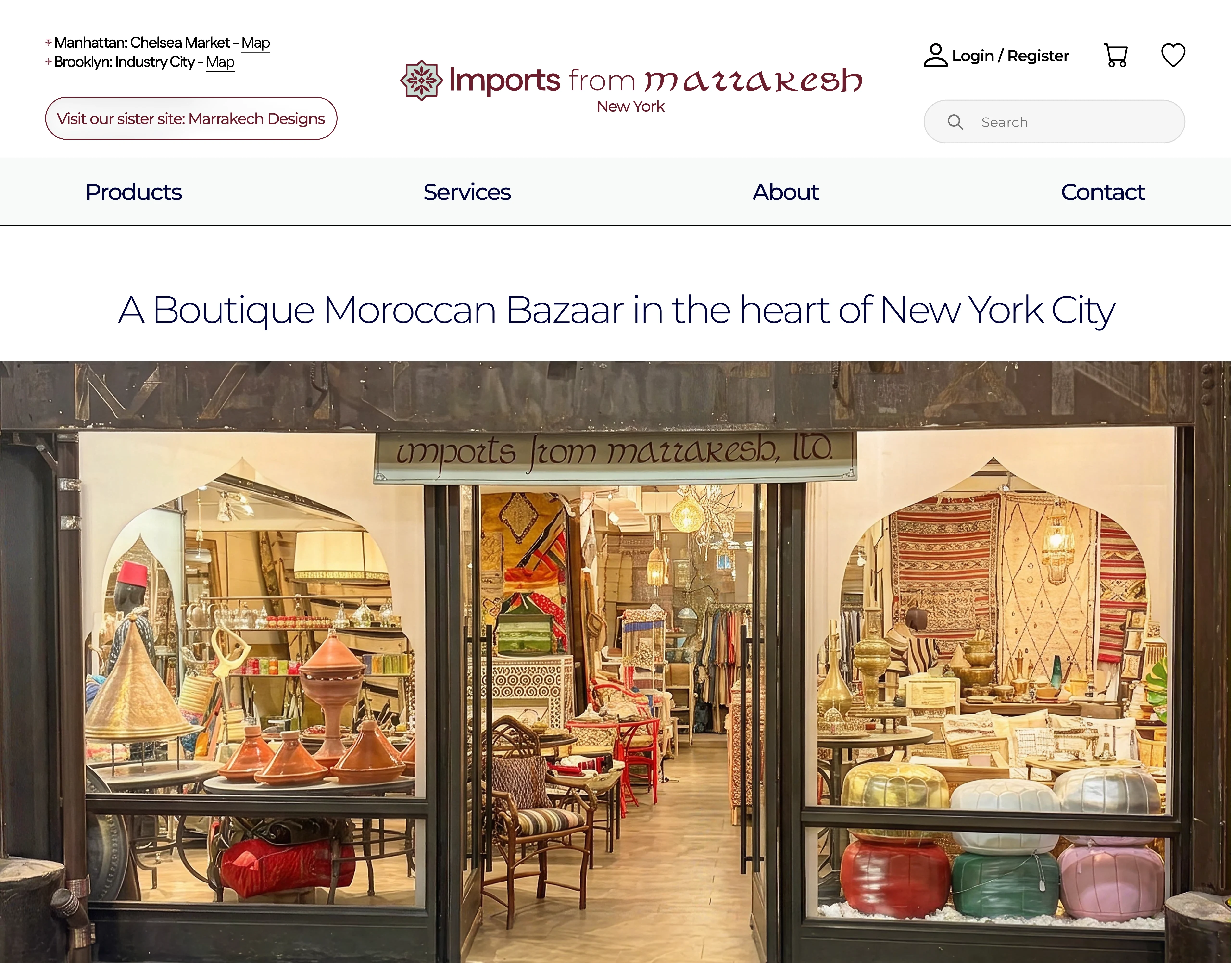 Proposed redesigned homepage for Imports from Marrakesh